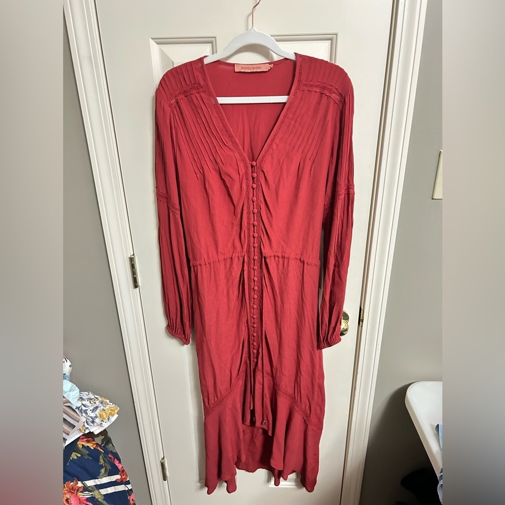 2/$28 Rodeo Show Button‎ Down Long Sleeve Hi-low Hem Dress Size 8